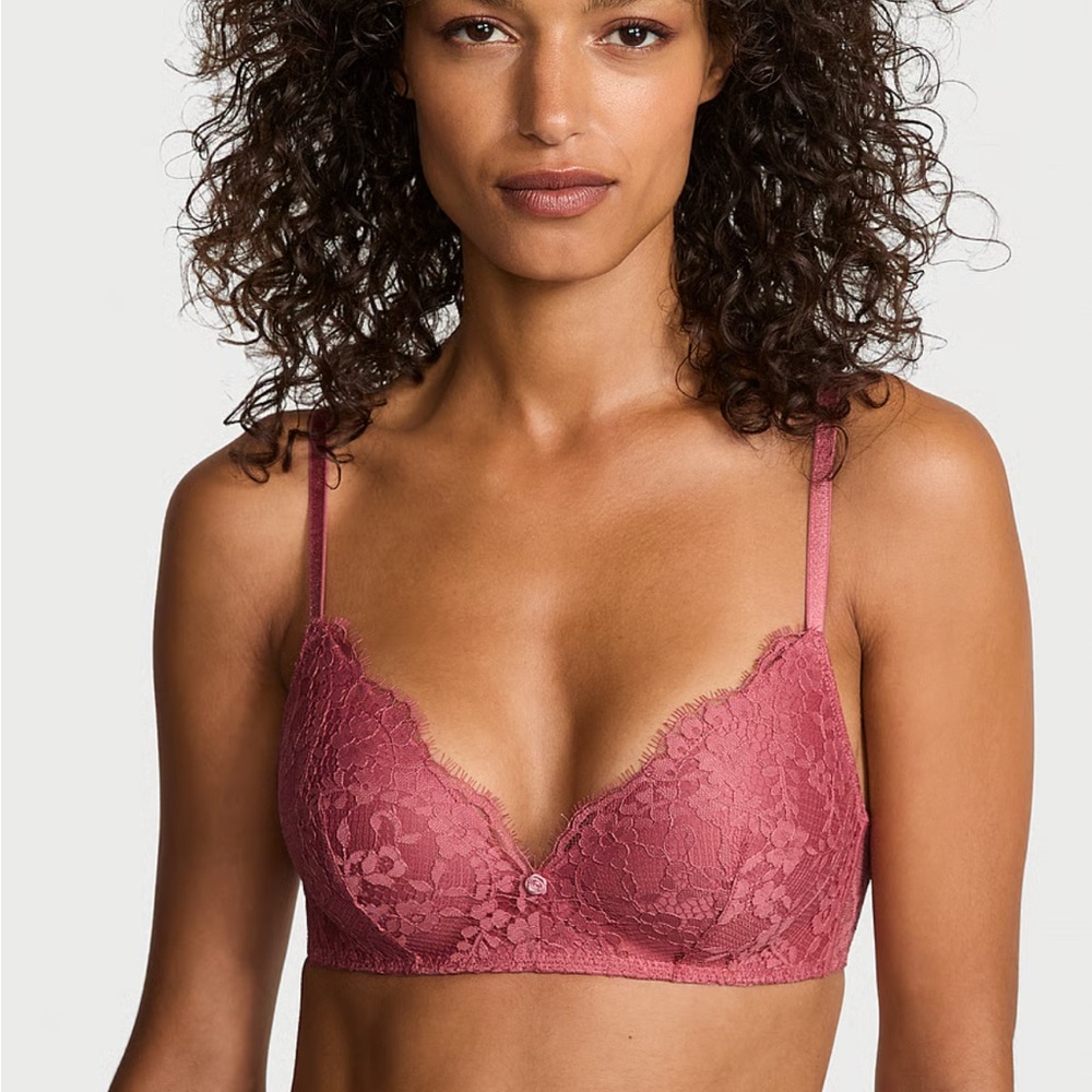 Victoria's Secret Lace Overlay Bra in Deep Pink